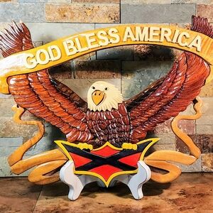 Eagle God Bless America  Wood Wall Decor Plaque • Beautifully Handcrafted •